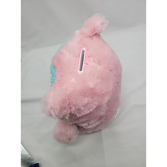 8" FAB.NY pink, turqois & yellow plush owl bank - Picture 7 of 15